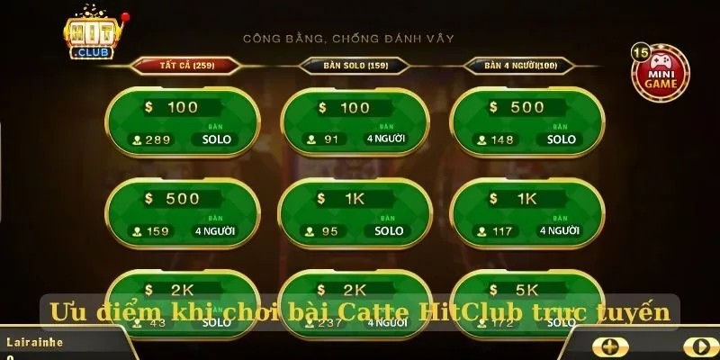 Ưu điểm khi chơi bài Catte HitClub trực tuyến